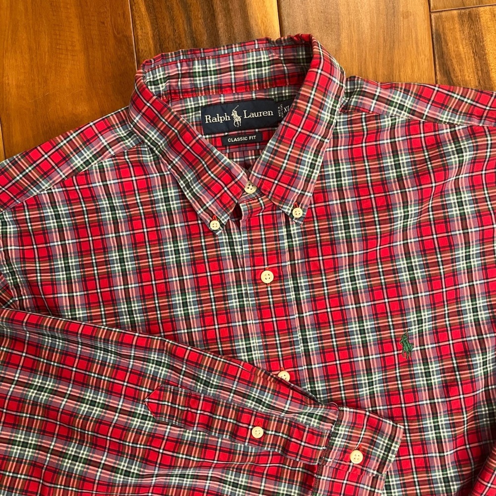 Polo Ralph Lauren Button Up Shirt Mens XL Red Plaid Classic Fit pony logo - Picture 2 of 8